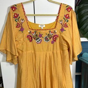 Umgee Embroidered Peasant Dress, Gold Sz. L